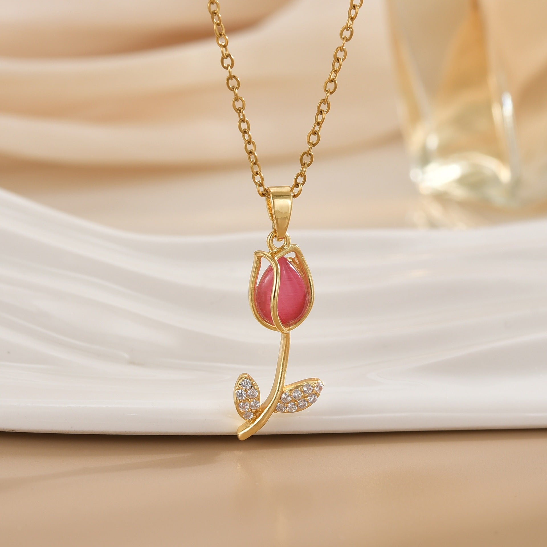 Tulip Flower Design Titanium Steel Necklace