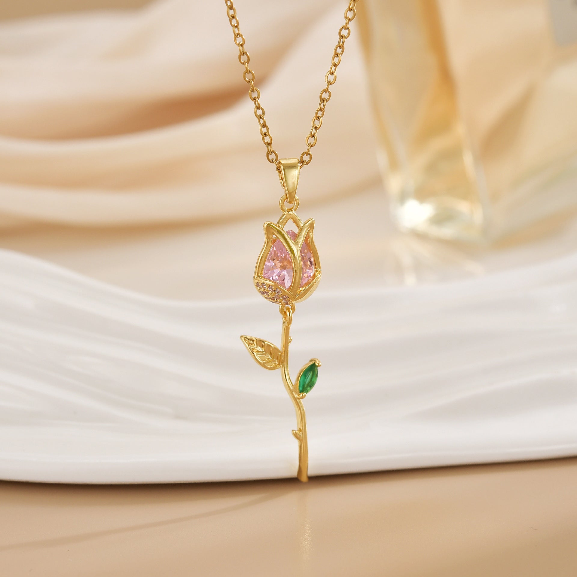 Tulip Flower Design Titanium Steel Necklace