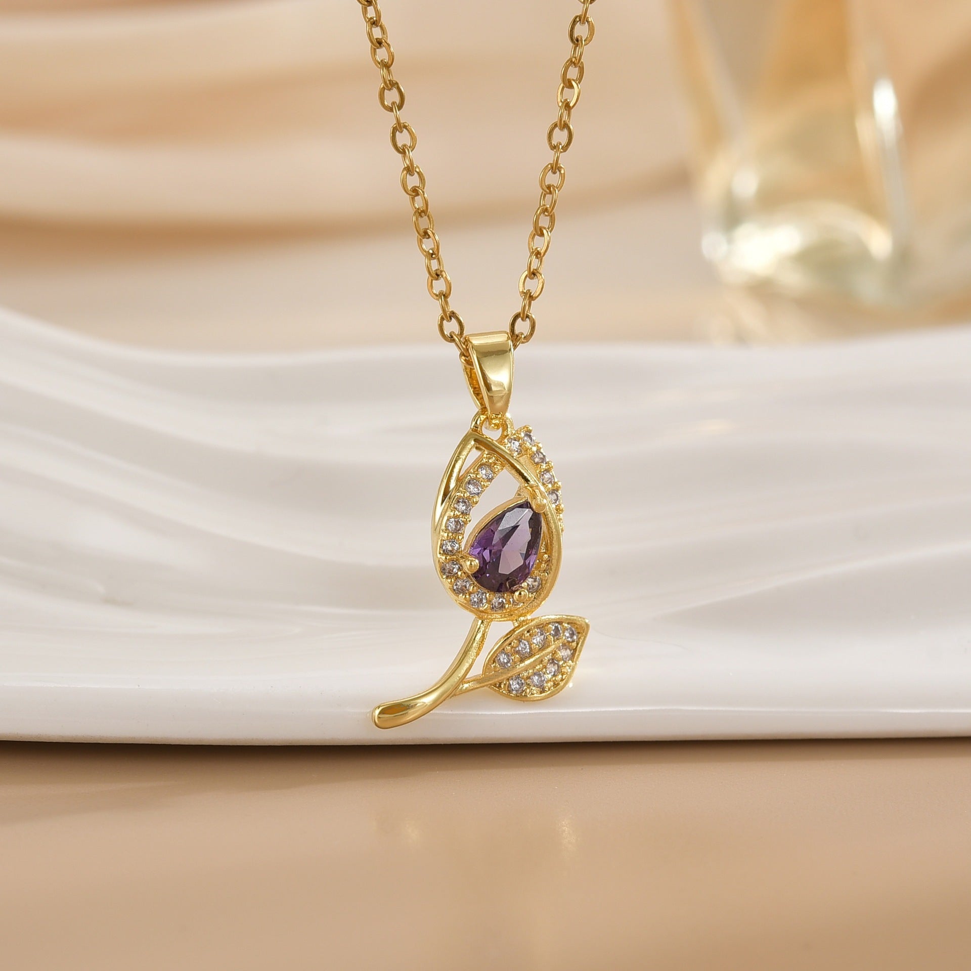 Tulip Flower Design Titanium Steel Necklace