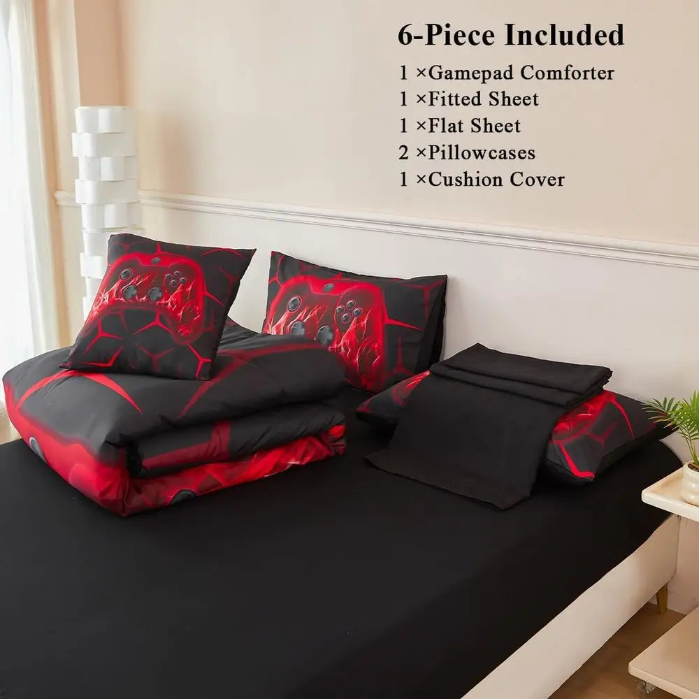 Full Size Lightweight Breathable Microfiber Gamepad Bedding Set for Kids in Red