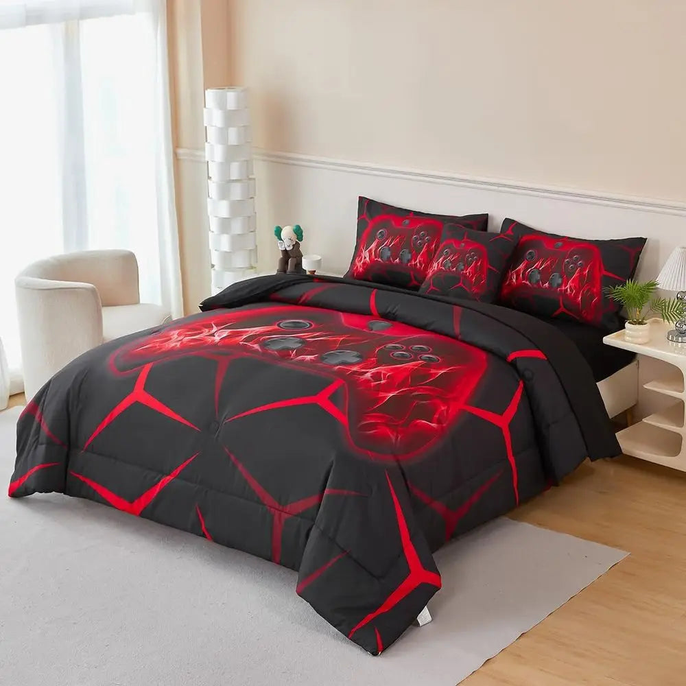 Full Size Lightweight Breathable Microfiber Gamepad Bedding Set for Kids in Red
