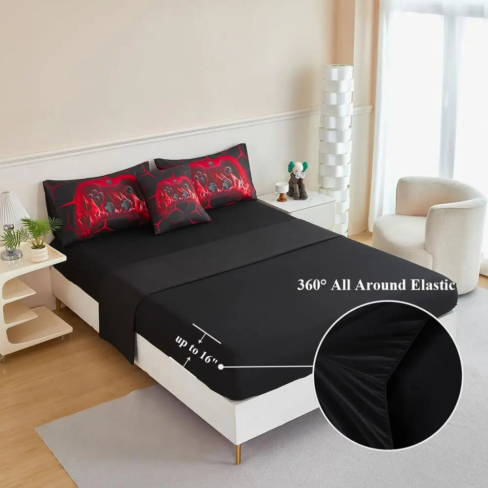 Full Size Lightweight Breathable Microfiber Gamepad Bedding Set for Kids in Red